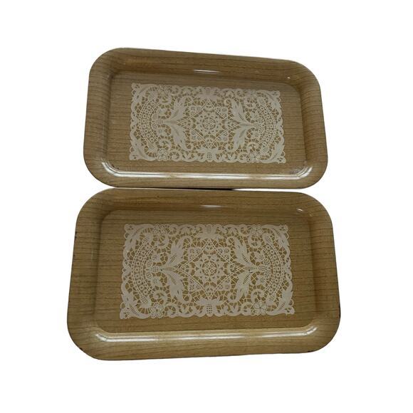 Vintage Metal Serving Trays Lace Design Lithograph set of 2 - Picture 1 of 6